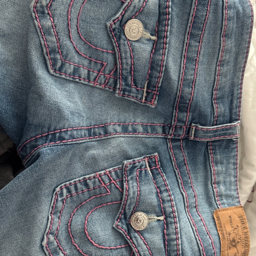 True Religion Blue Jeans with Pink Accents